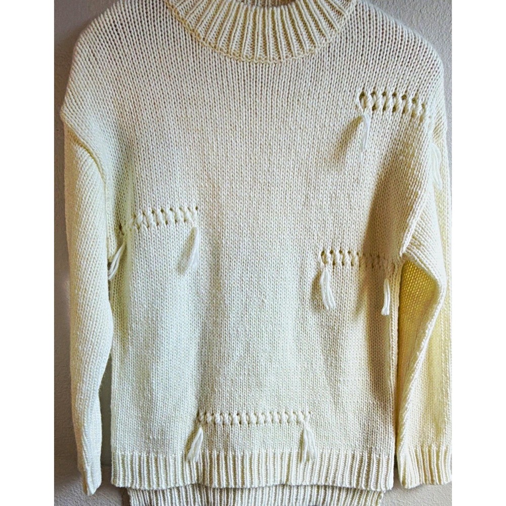 ZARA Women's Size 12 Cream Knit Pullover Sweater Crew Neck Tassel Acrylic/Wool